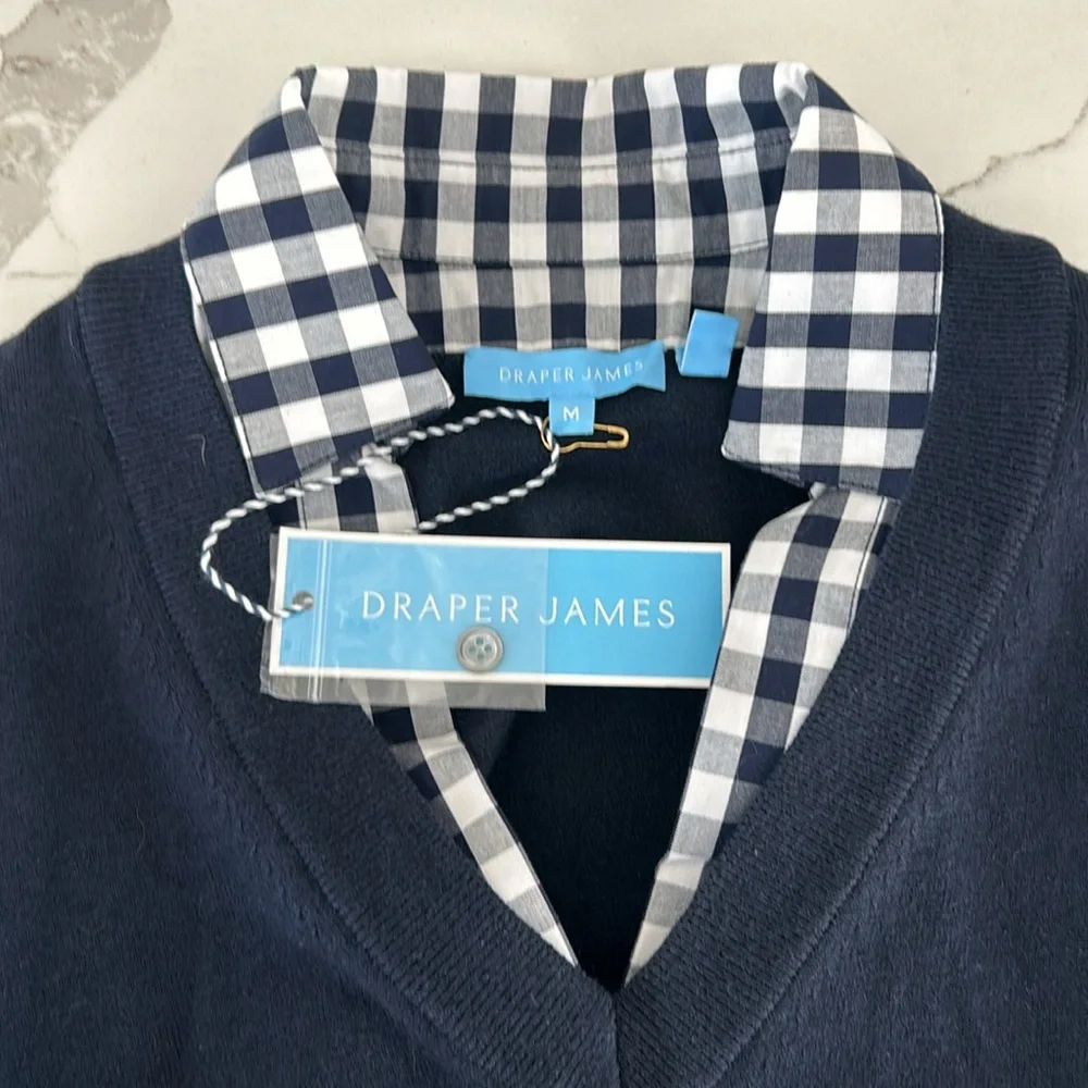 DRAPER JAMES Wool and Cotton Combo Sweaterdress in Navy Blue White Checkered - Picture 8 of 10